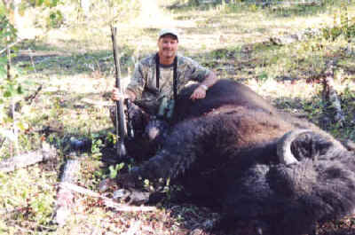 Randy Slaton from Texas with trophy bison at Echo Lake Hunts in Saskatchewan