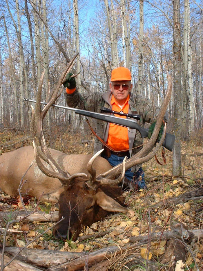 Jim Anderson from California with trophy elk at Echo Lake Hunts in Saskatchewan