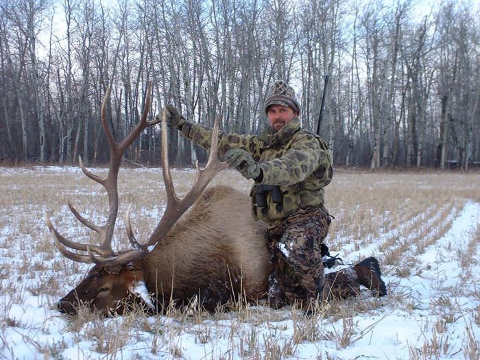 Kevin Preiss from Texas with trophy elk at Echo Lake Hunts in Saskatchewan