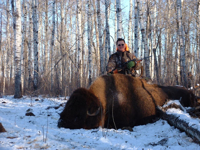 Mark Armstrong from Texas with trophy bison at Echo Lake Hunts in Saskatchewan