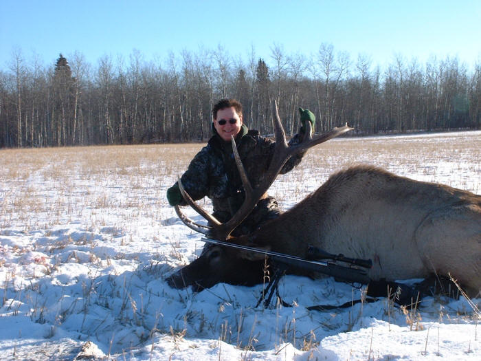 Mark Armstrong from Texas with trophy elk at Echo Lake Hunts in Saskatchewan
