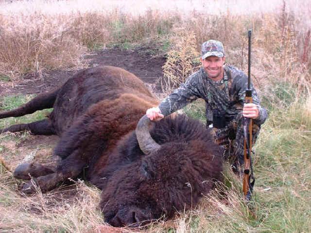 Jim Paddock from Nevada with trophy bison at Echo Lake Hunts in Saskatchewan