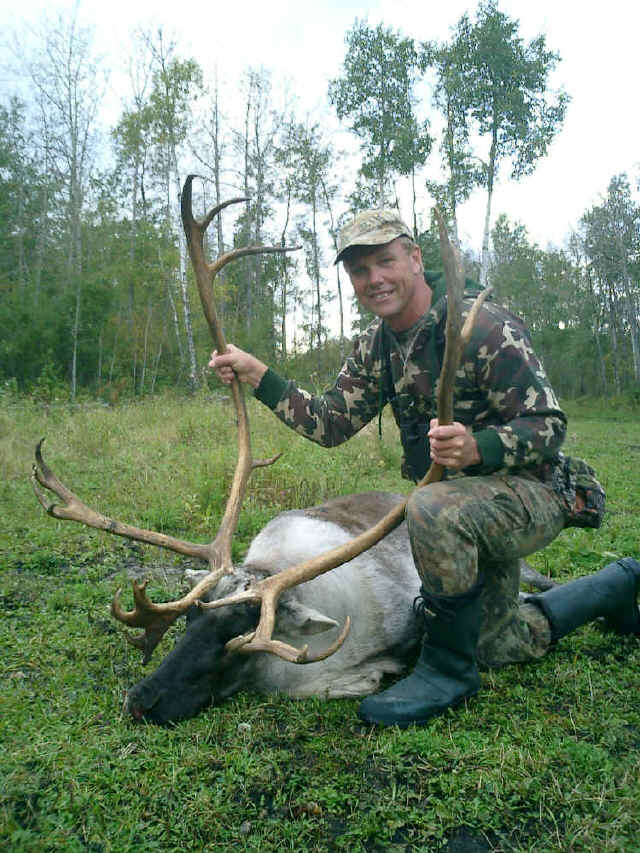 Randy Herrin from Arizona with trophy reindeer at Echo Lake Hunts in Saskatchewan