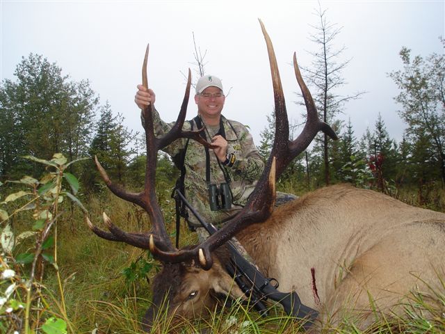 James Sullivan from Utah with trophy bull elk at Echo Lake Hunts in Saskatchewan