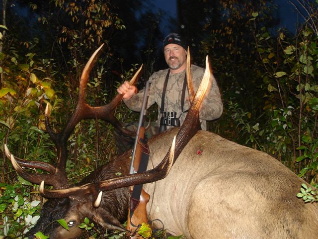 Mark Breger from Utah with trophy bull elk at Echo Lake Hunts in Saskatchewan