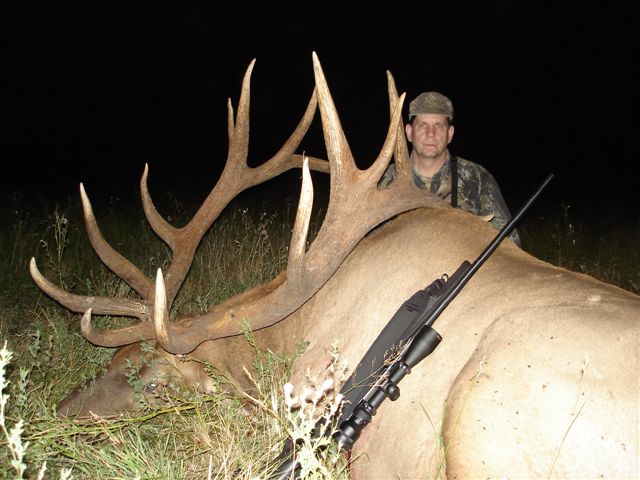 Bruce Pullen from Texas with trophy bull elk at Echo Lake Hunts in Saskatchewan