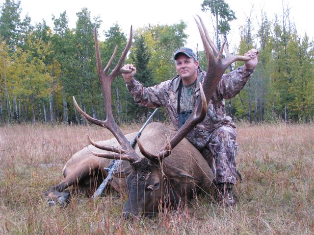 Dale Allman from North Carolina with trophy bull elk at Echo Lake Hunts in Saskatchewan