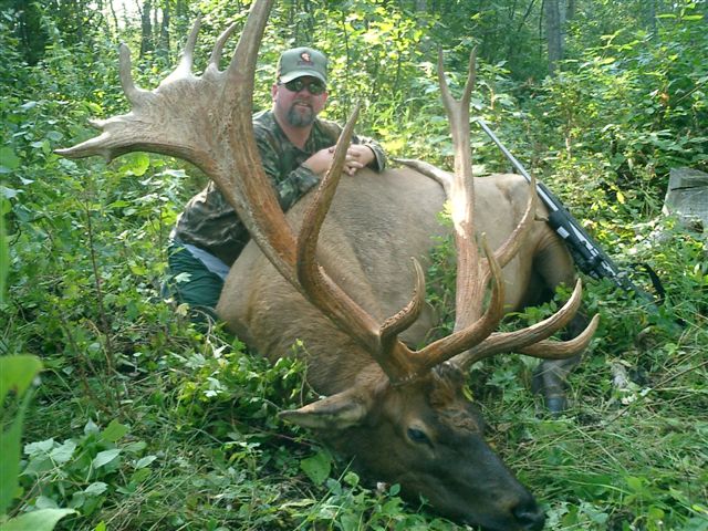 Mitchel Brown from Oklahoma with trophy bull elk at Echo Lake Hunts in Saskatchewan