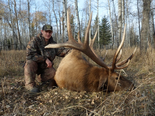 David Velickoff Jr from West Virginia with trophy bull elk at Echo Lake Hunts in Saskatchewan