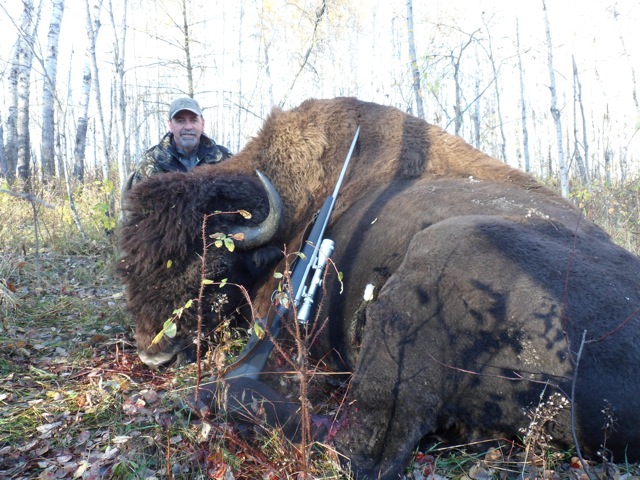 Scott Eddy from Canada with trophy bison at Echo Lake Hunts in Saskatchewan