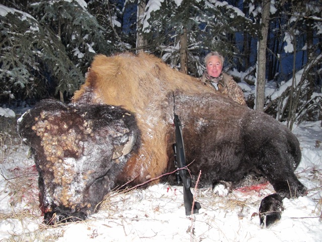 Jim Halley from Texas with trophy bison at Echo Lake Hunts in Saskatchewan