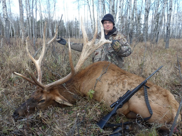 John Berardini from Texas with trophy bull elk at Echo Lake Hunts in Saskatchewan