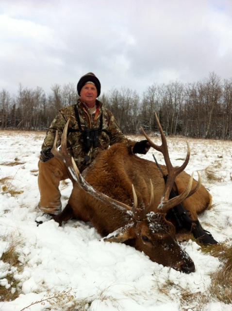 Mark Cook from Georgia with trophy bull elk at Echo Lake Hunts in Saskatchewan
