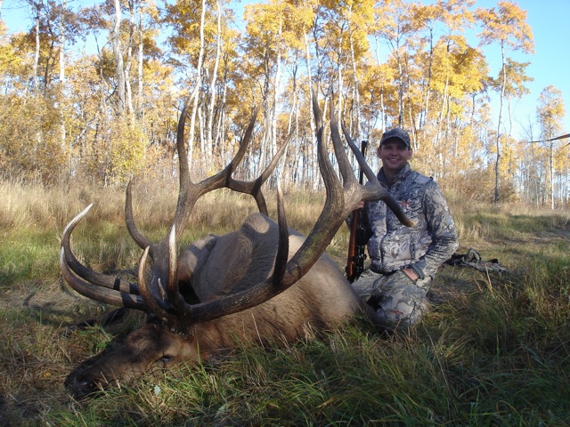Richard Wedel from Oklahoma with trophy bull elk at Echo Lake Hunts in Saskatchewan