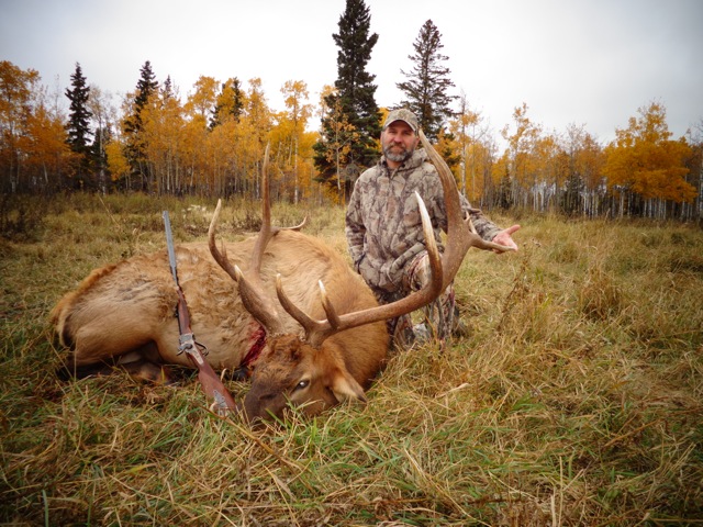 Gary Aurty from California with trophy bull elk at Echo Lake Hunts in Saskatchewan