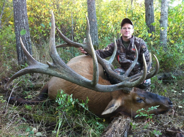 Mark Smith from Texas with trophy bull elk at Echo Lake Hunts in Saskatchewan