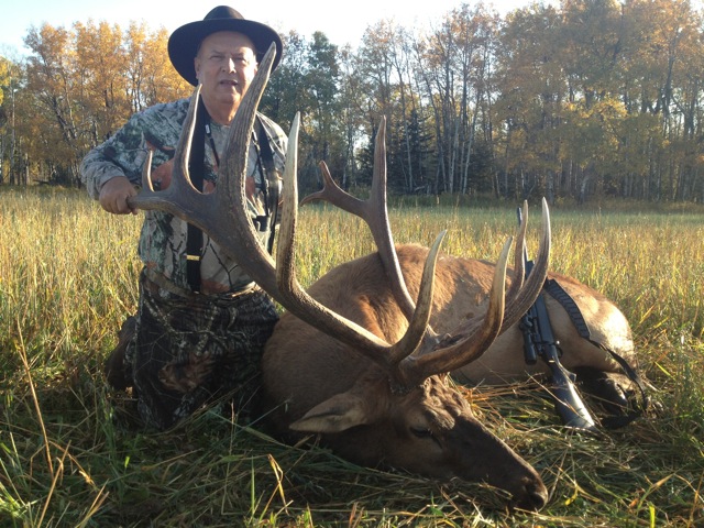Manuel Ville Ochoo from Mexico with trophy bull elk at Echo Lake Hunts in Saskatchewan