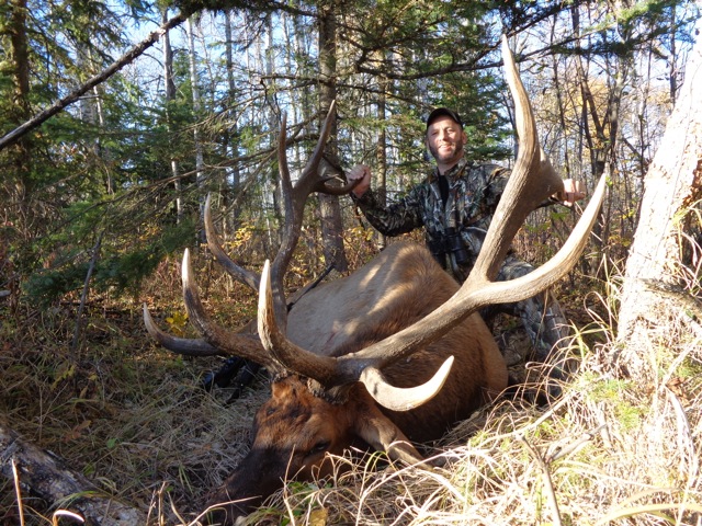 Harold Lambrechts from South Dakota with trophy bull elk at Echo Lake Hunts in Saskatchewan