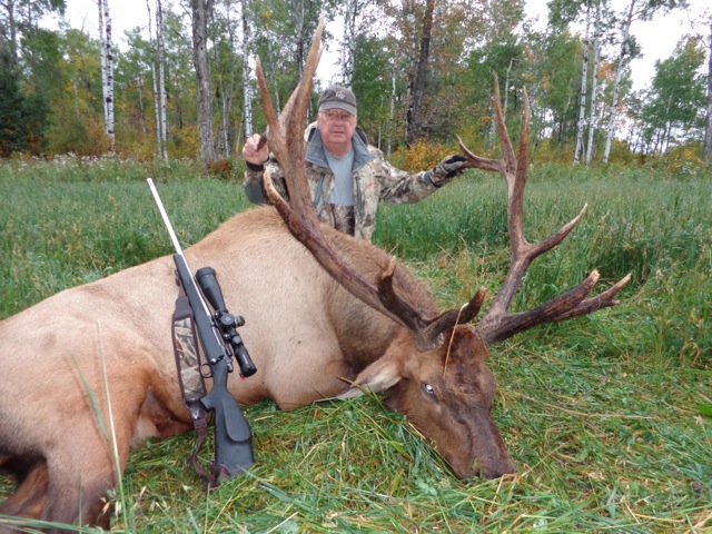 Richard Crane from Louisiana with trophy bull elk at Echo Lake Hunts in Saskatchewan
