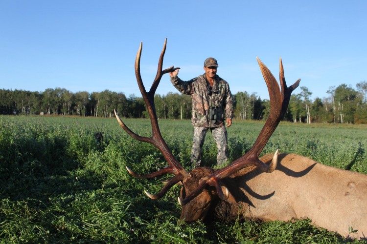 Bart Chow from Hawaii with trophy bull elk at Echo Lake Hunts in Saskatchewan