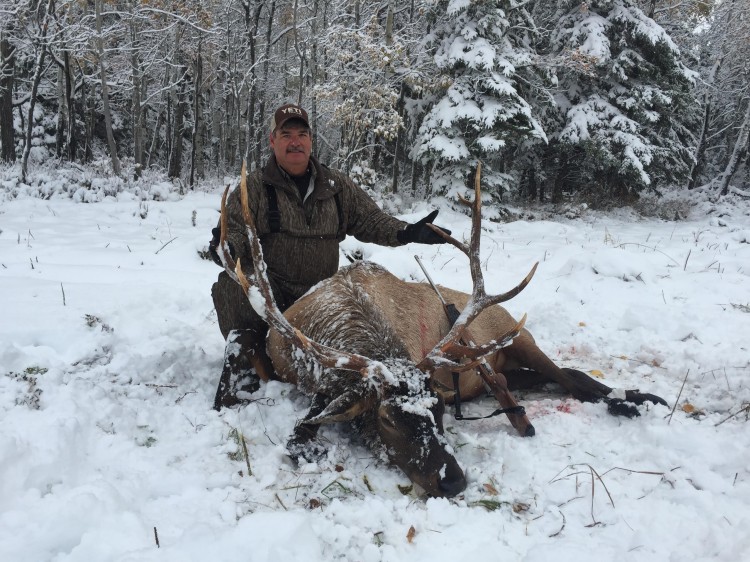 Jerry Hudson from Mississippi with trophy bull elk at Echo Lake Hunts in Saskatchewan