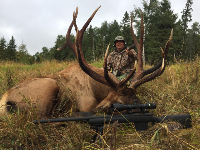Dan Bria from Nevada with trophy bull elk at Echo Lake Hunts in Saskatchewan