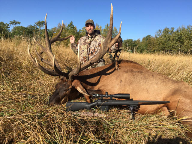 Mike Steward from Nevada with trophy bull elk at Echo Lake Hunts in Saskatchewan