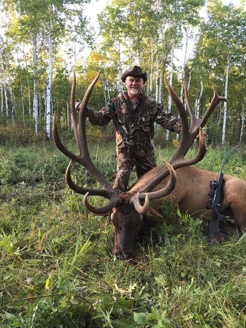 Russell Forbes from Canada with trophy bull elk at Echo Lake Hunts in Saskatchewan