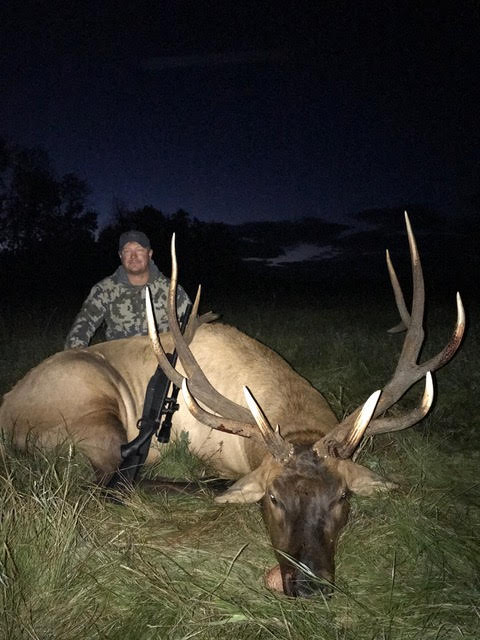 Shawn Hystad from Montana with trophy bull elk at Echo Lake Hunts in Saskatchewan