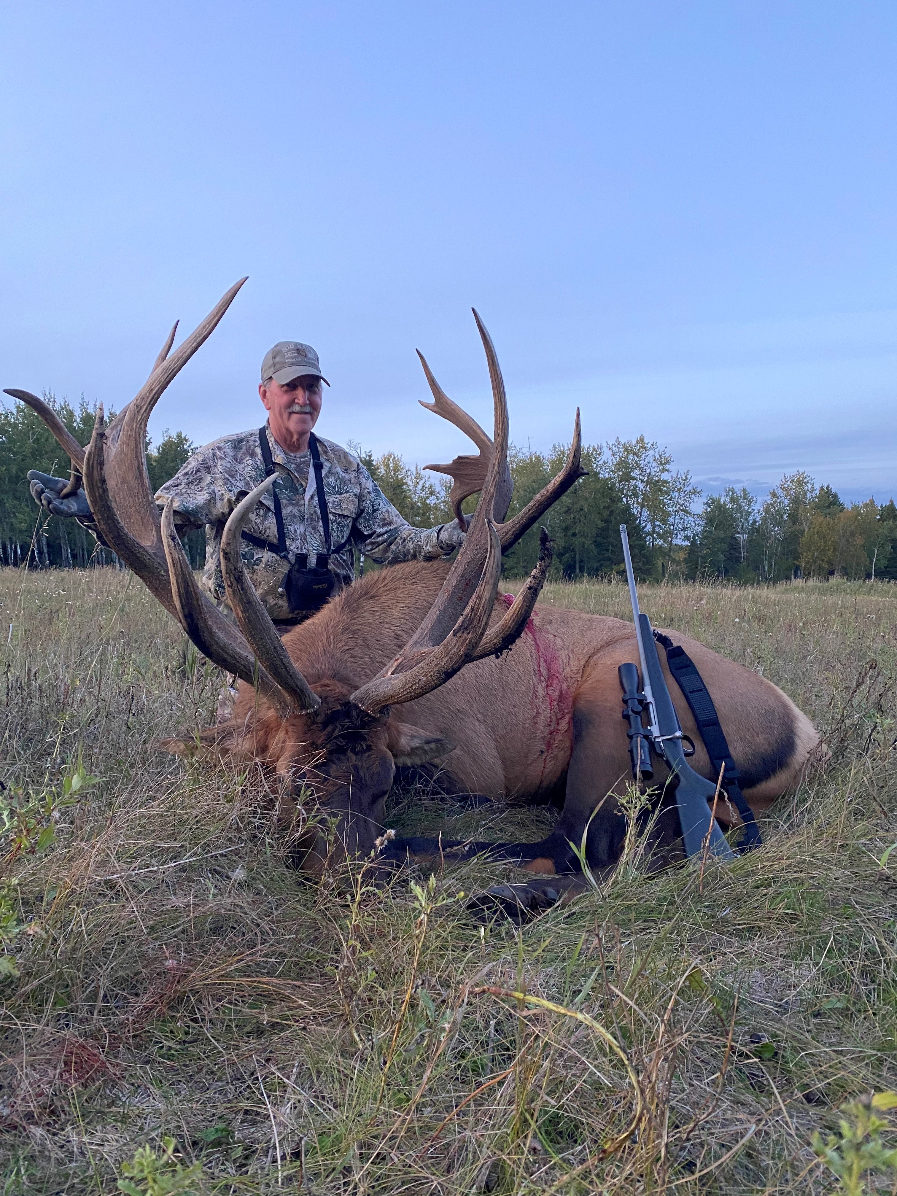 Buddy Fortenberry from Texas with trophy bull elk at Echo Lake Hunts in Saskatchewan