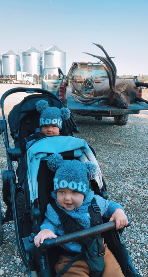 Baby approval after hunting elk in Saskatchewan Canada