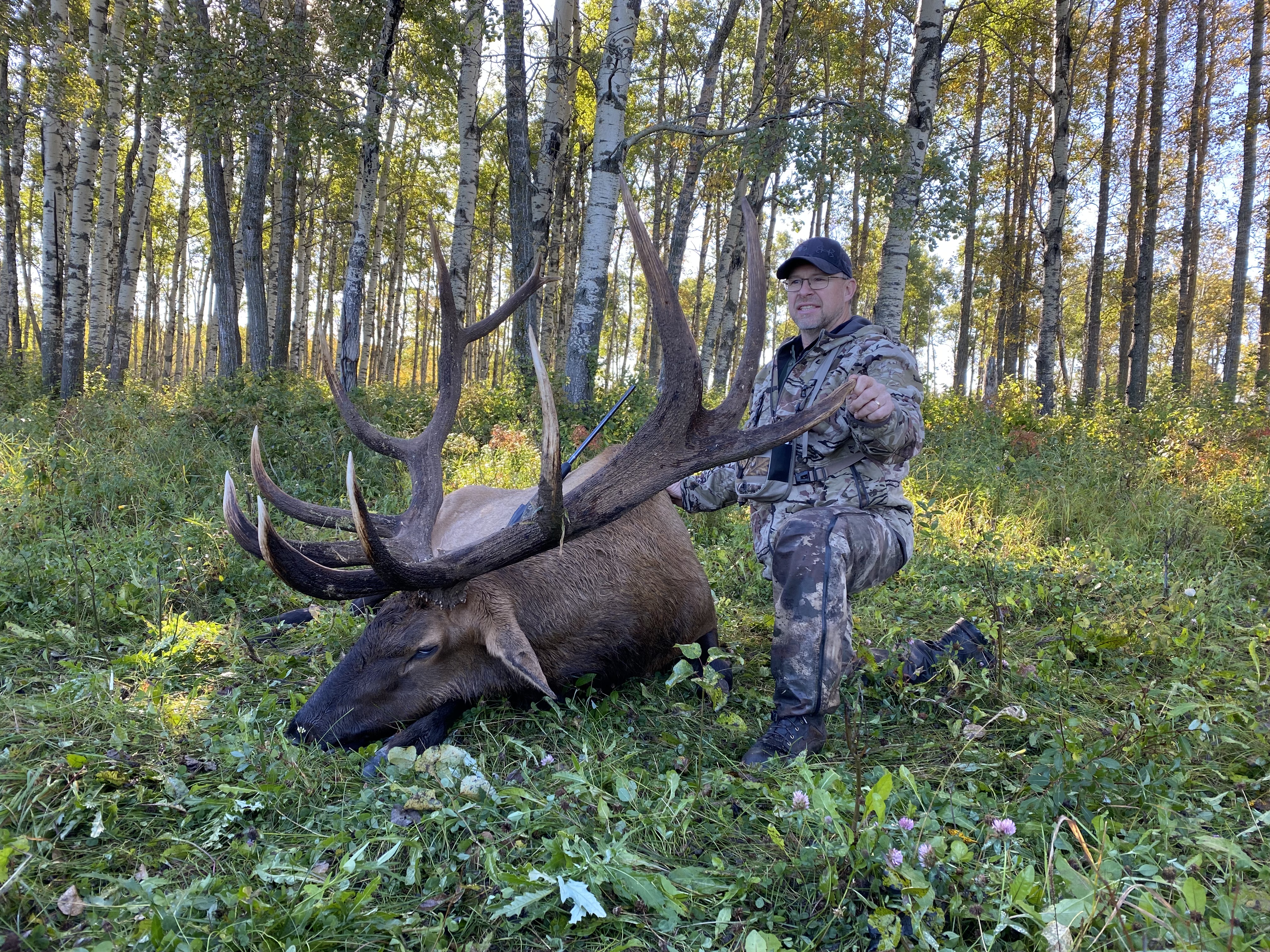 Ryan Lord from Canada with trophy bull elk at Echo Lake Hunts in Saskatchewan