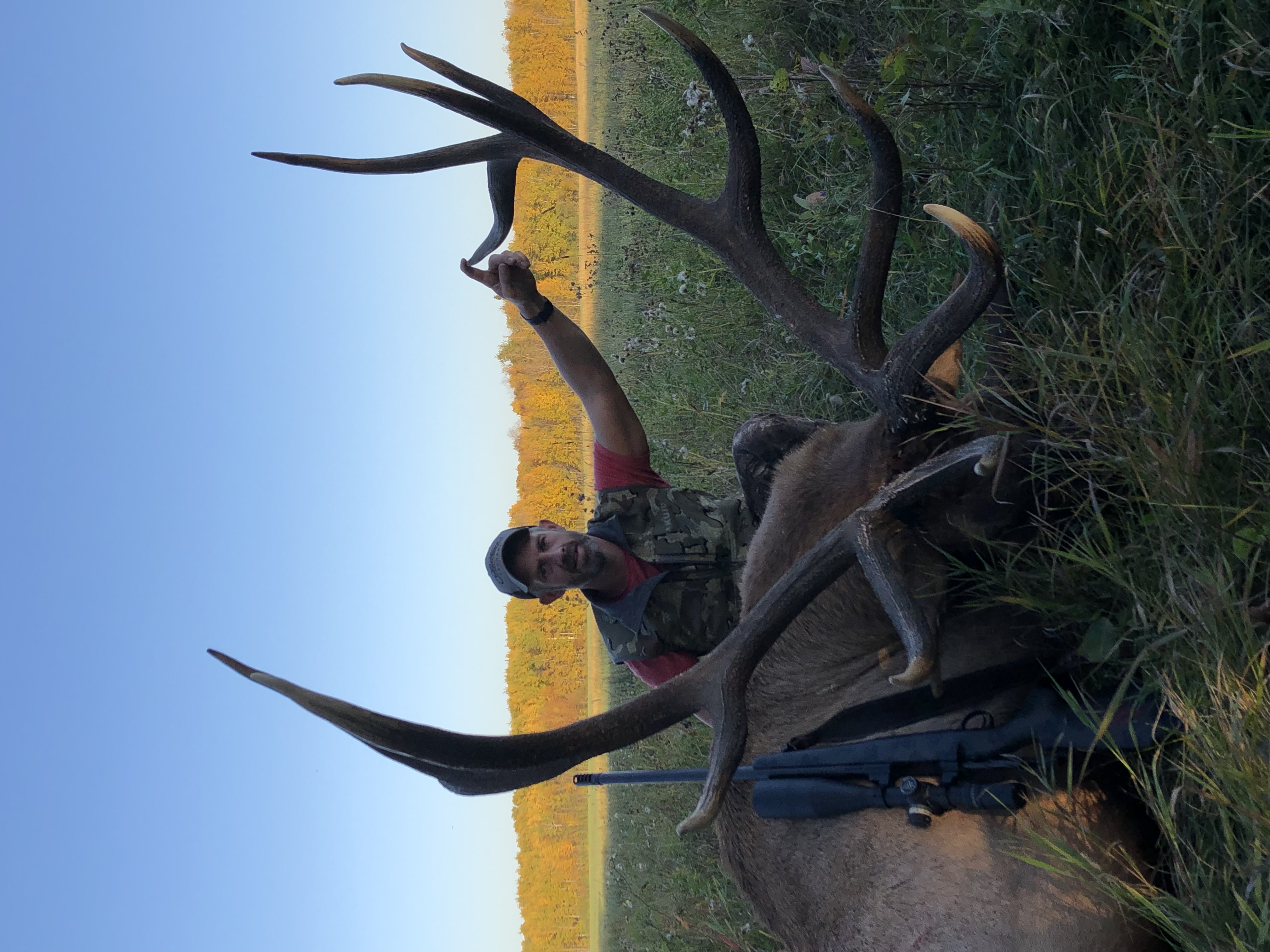 Tas Funk from Canada with trophy bull elk at Echo Lake Hunts in Saskatchewan