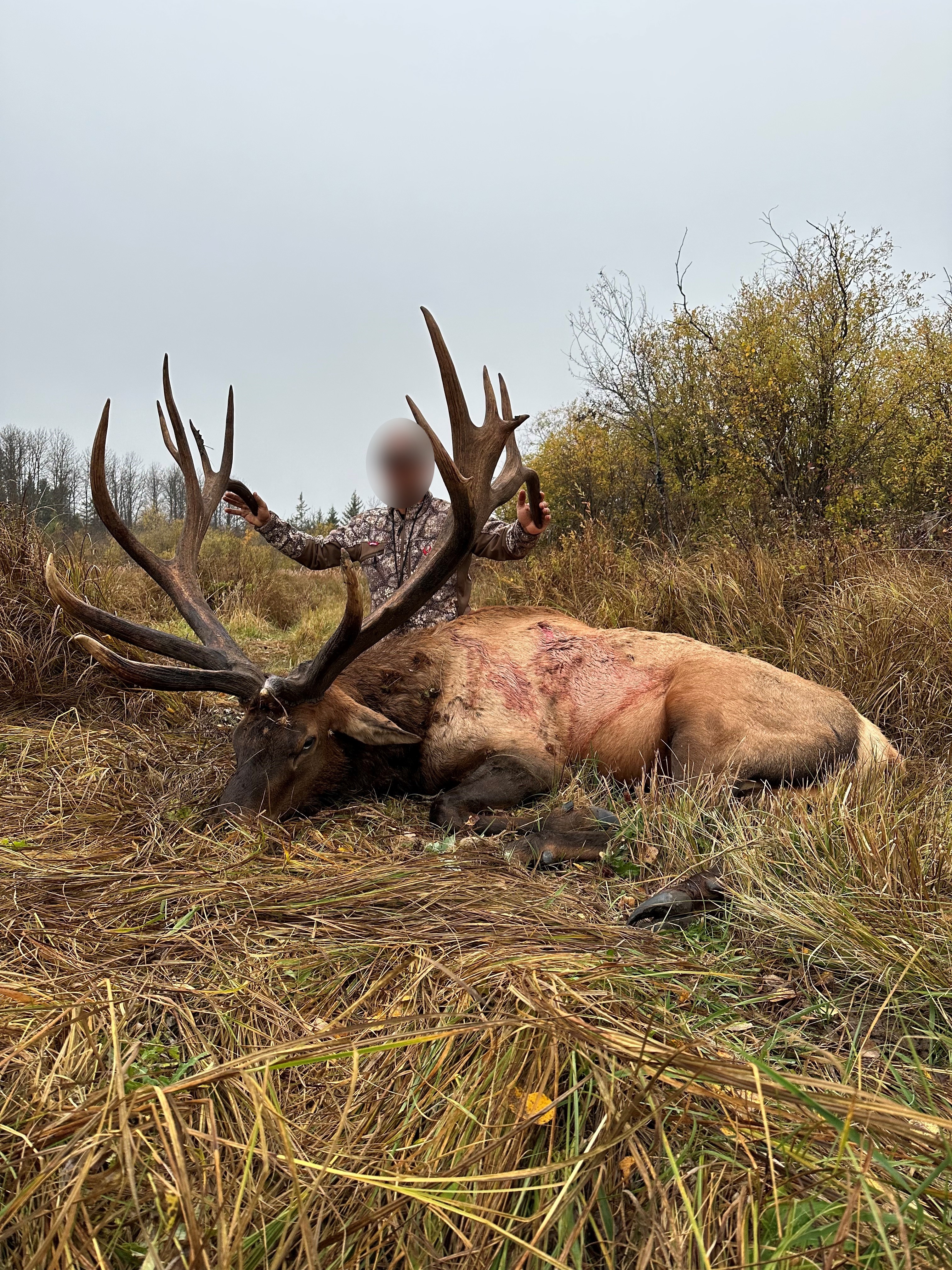 Hunter from USA with trophy bull elk at Echo Lake Hunts in Saskatchewan