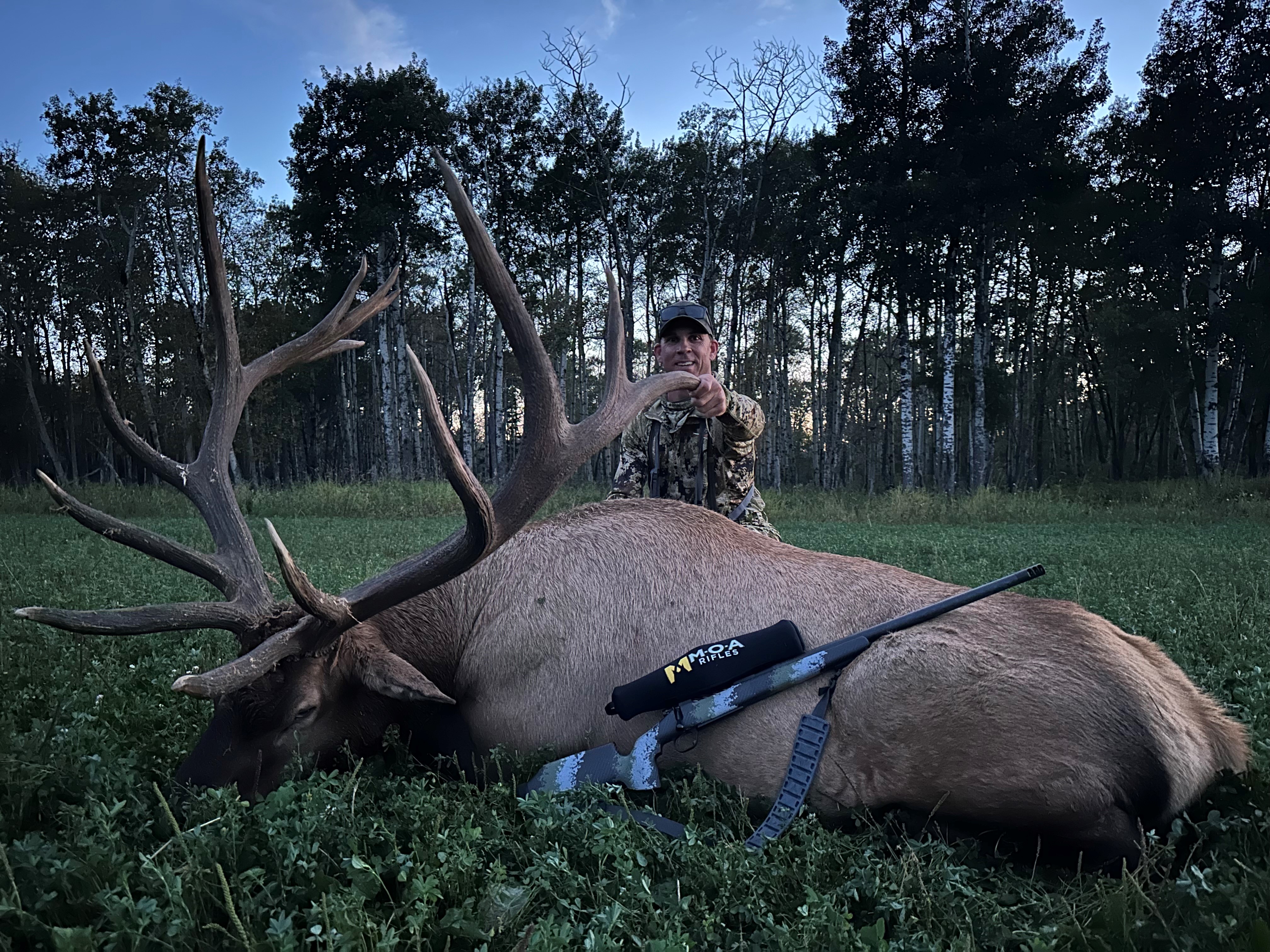 Chad Holmland from Montana with trophy bull elk at Echo Lake Hunts in Saskatchewan