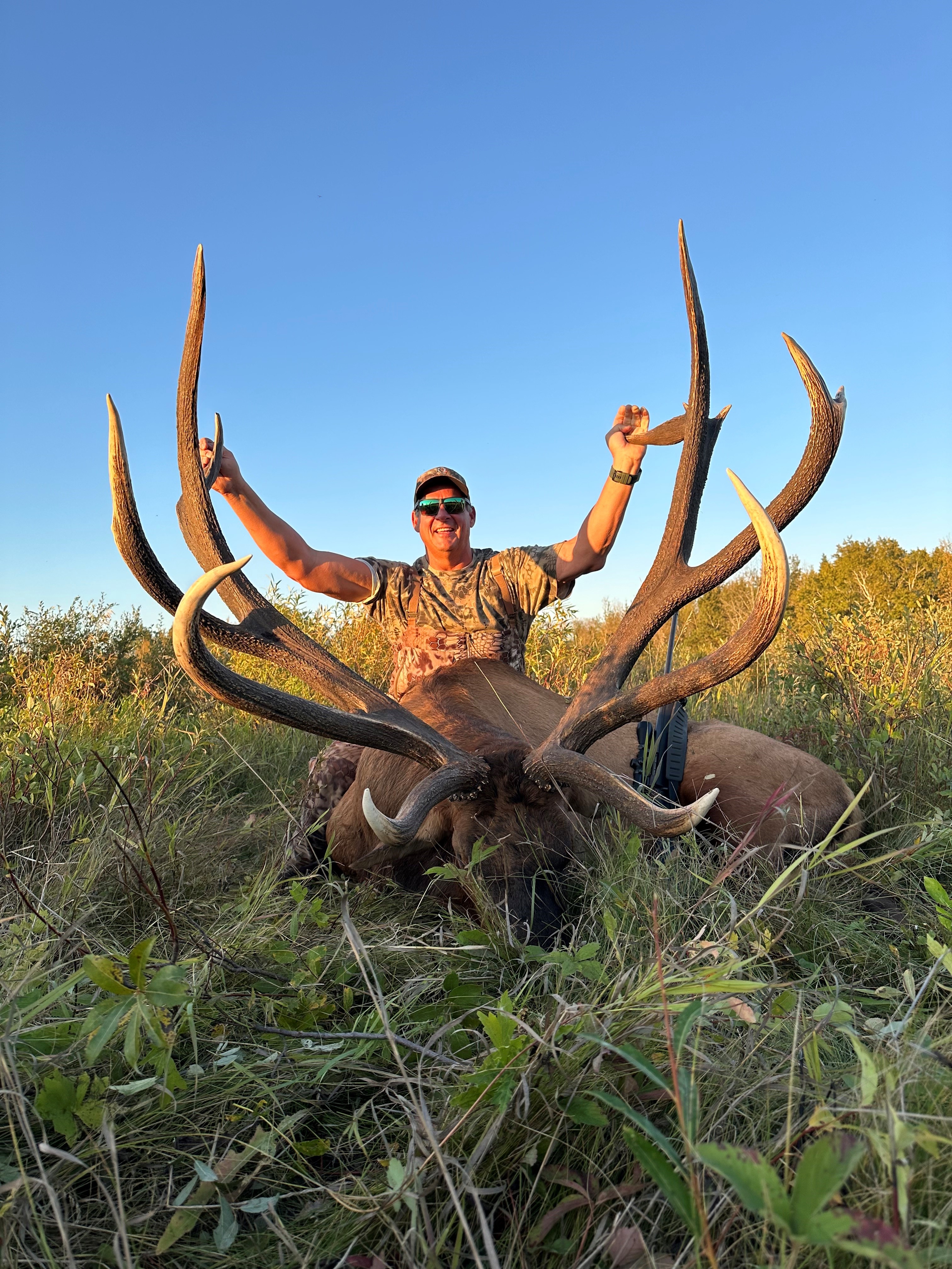 Keith Sanborn from Texas with trophy bull elk at Echo Lake Hunts in Saskatchewan