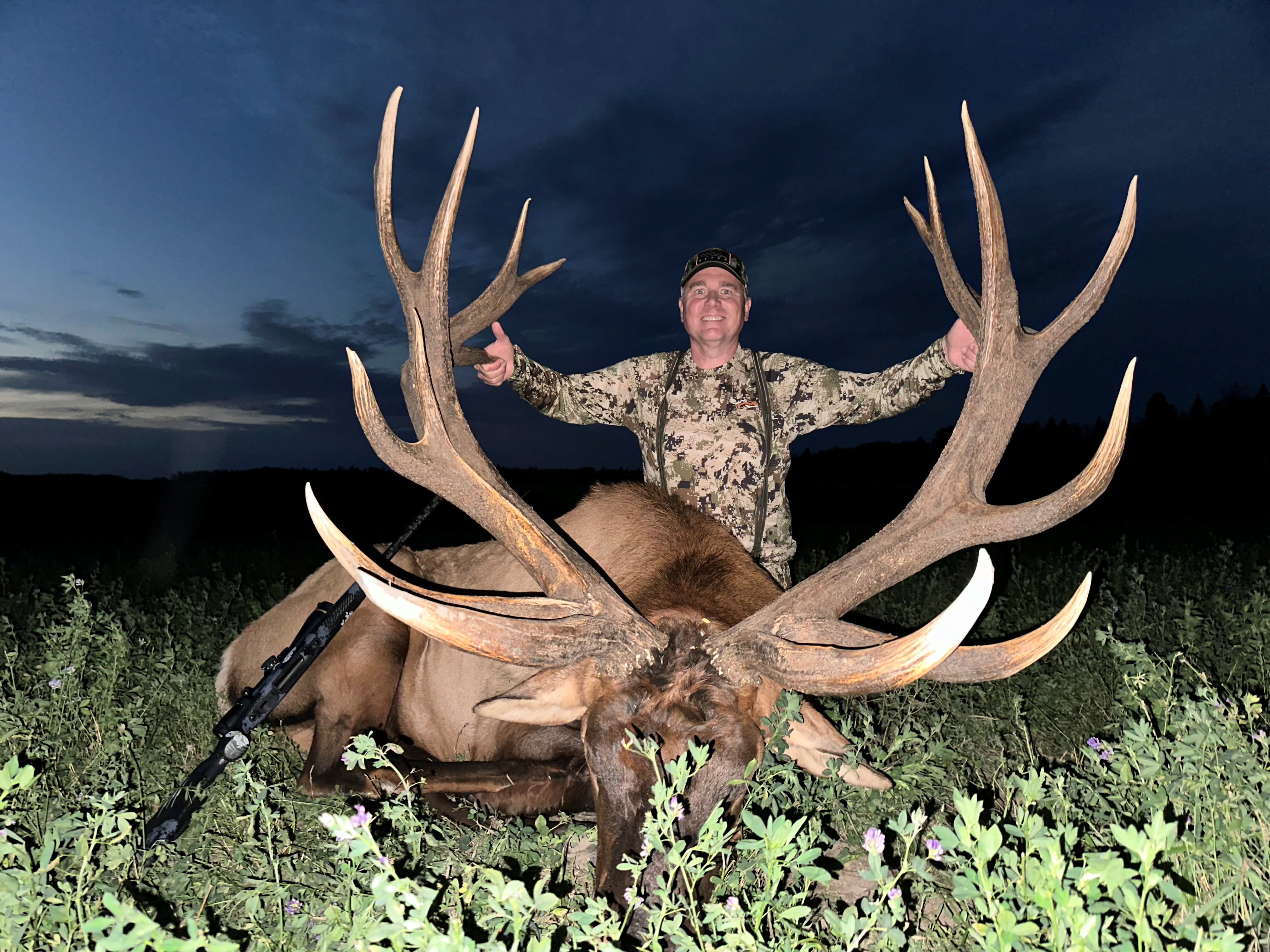 Scott Anderson from Florida with trophy bull elk at Echo Lake Hunts in Saskatchewan