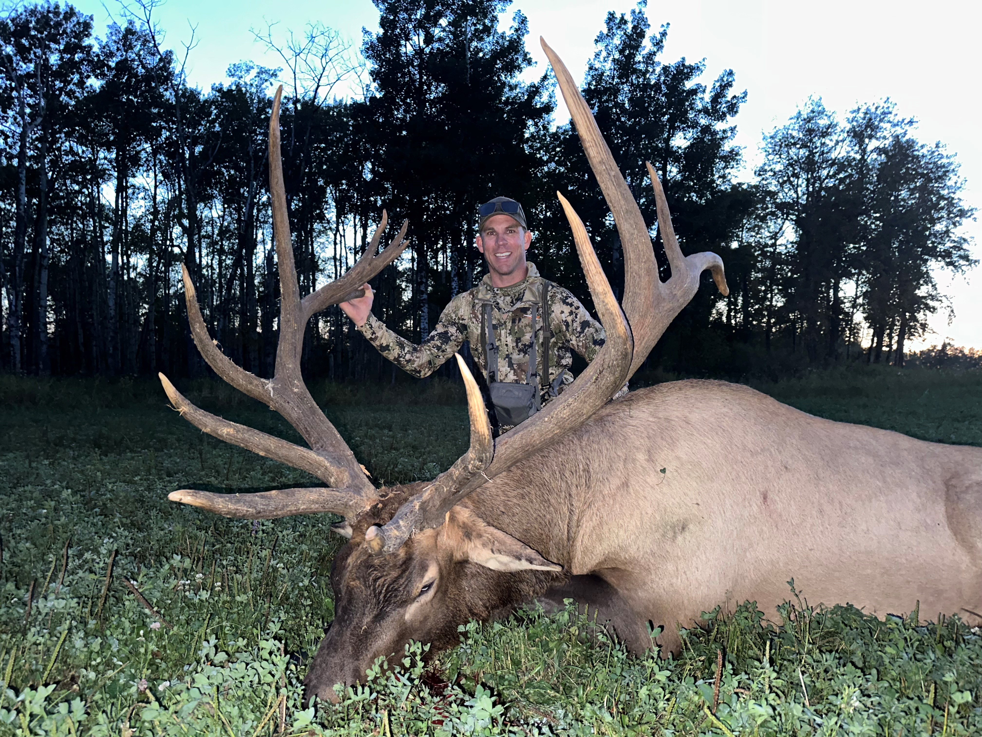 Ted Holmland from Montana with trophy bull elk at Echo Lake Hunts in Saskatchewan