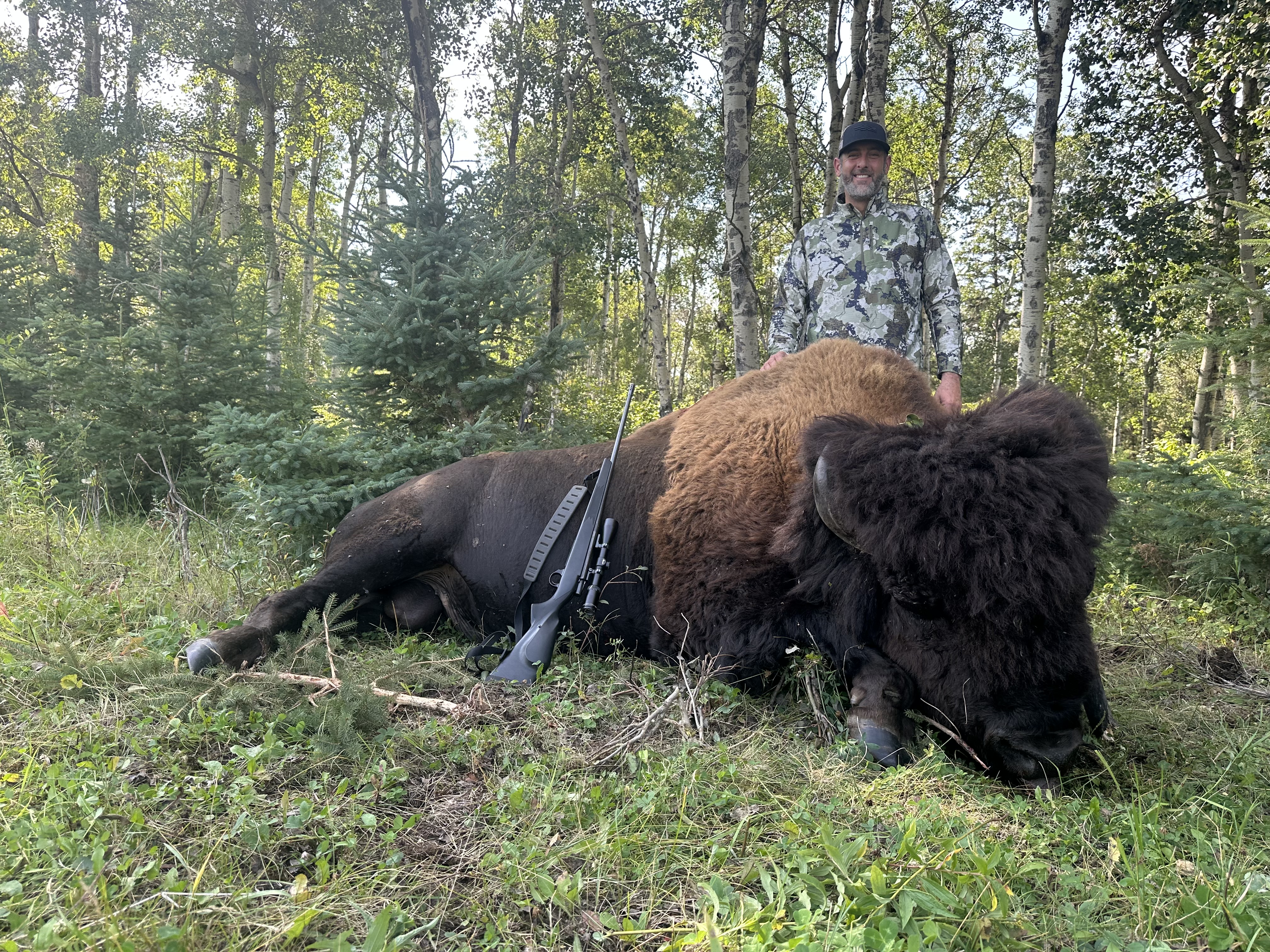 Seth Scott from North Dakota with trophy bison at Echo Lake Hunts